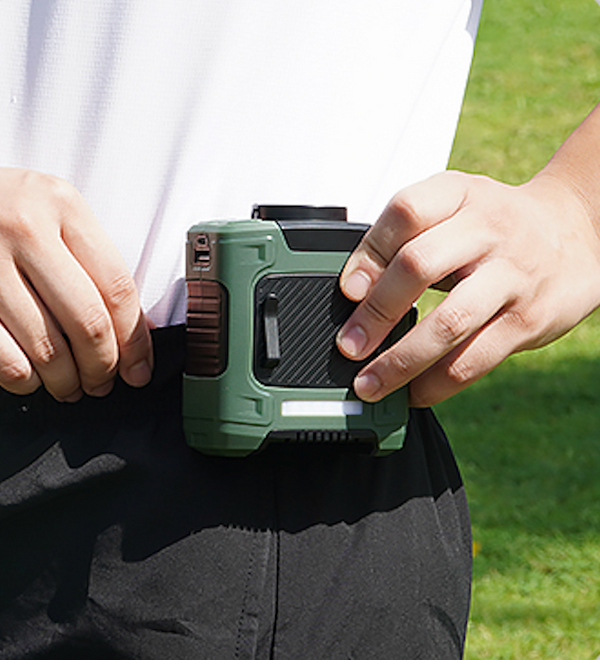 1. Clip fan to your belt.